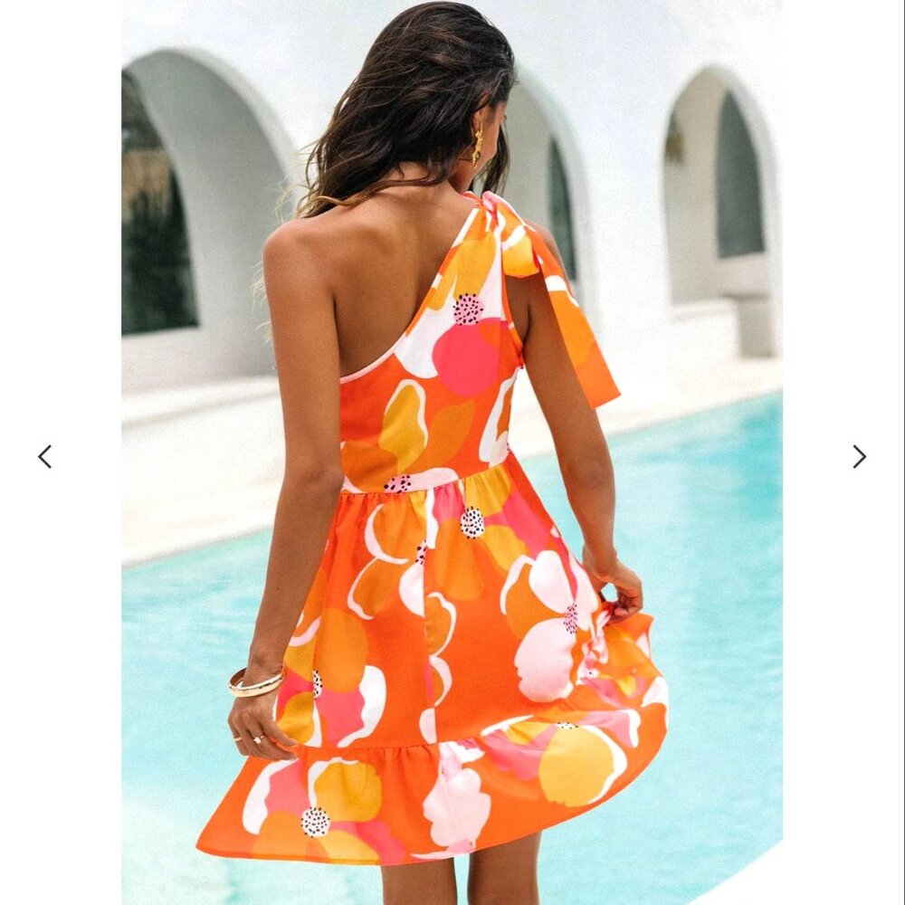 NWOT Cupshe Print Bow One Shoulder Dress Size XS - Picture 5 of 7